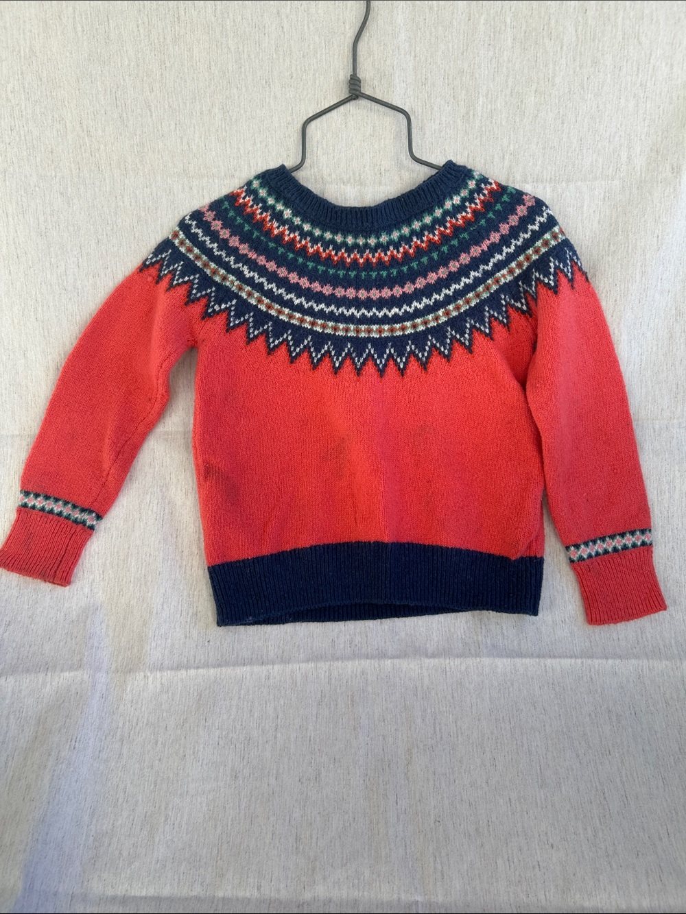 GAP Coral Fair Isle Crewneck Sweater with Navy Yoke